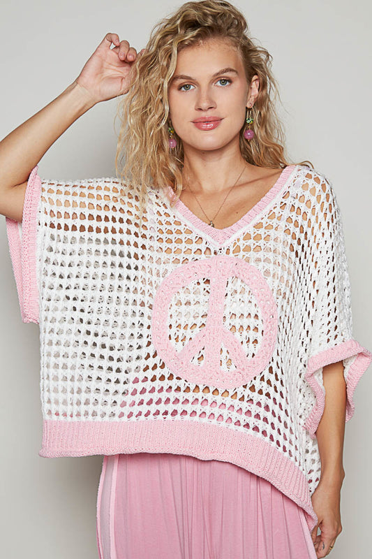 Peace and Blessings Pink and White Wide Crochet Top