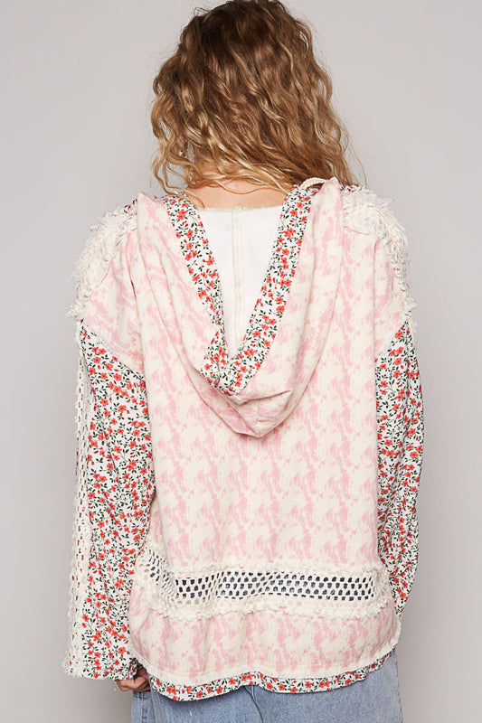 Blooming Season Patchwork Hooded Top in Blush Multi