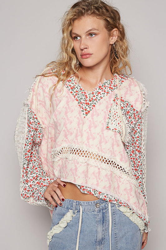 Blooming Season Patchwork Hooded Top in Blush Multi