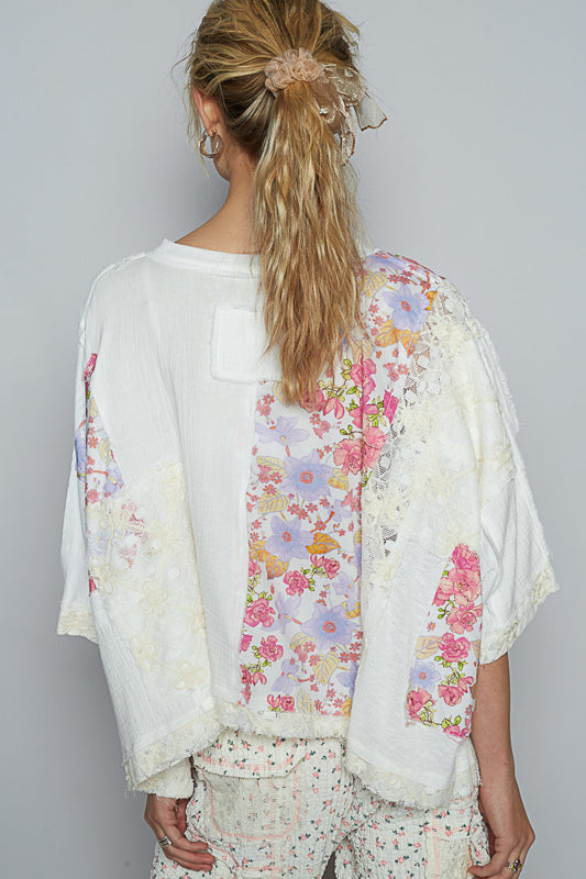 Oversized Double Gauze Floral Patchwork Top