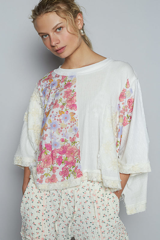 Oversized Double Gauze Floral Patchwork Top