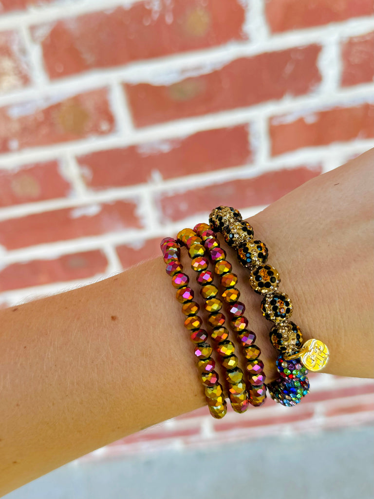 Sparkles in Leopard Mixed Beaded Bracelet Set - Fall Orange Multi