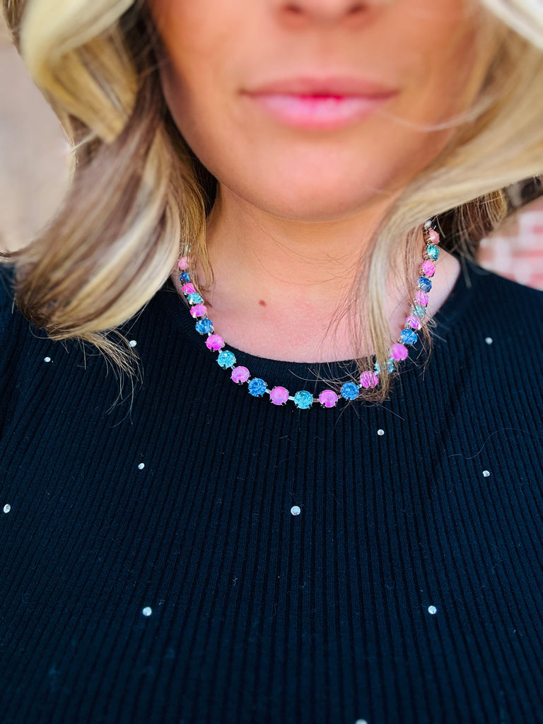 Myra Pink & Blue Gem Necklace