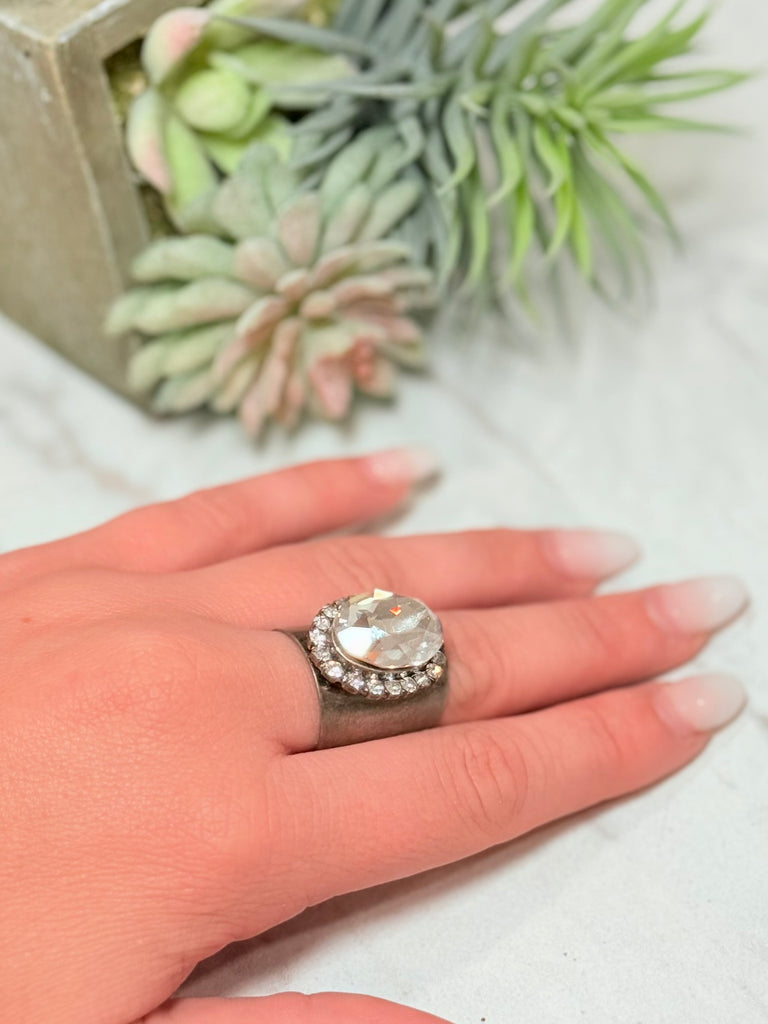 Antique Silver Clear Sydney Swarovski Ring