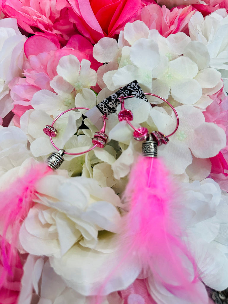 Blush Hot Pink Feather Drop Earrings