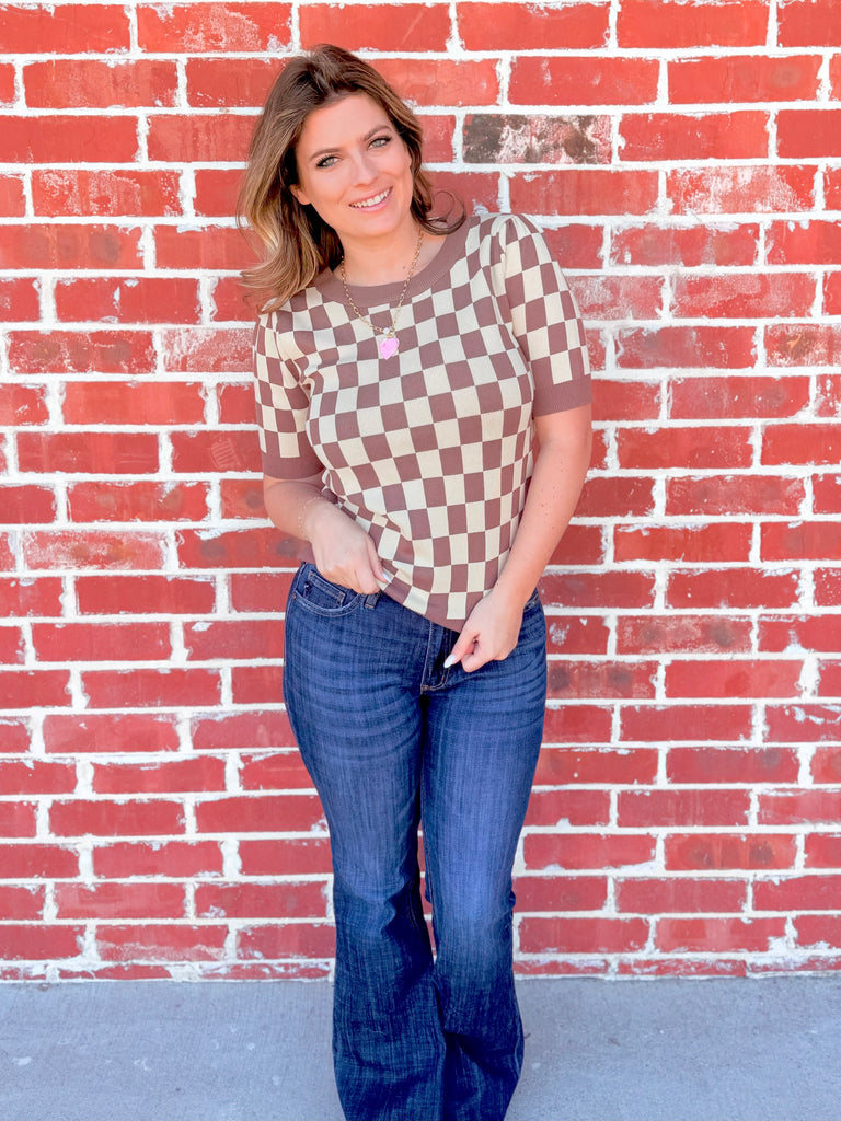 Coco Checkered Pattern Short Sleeve Top