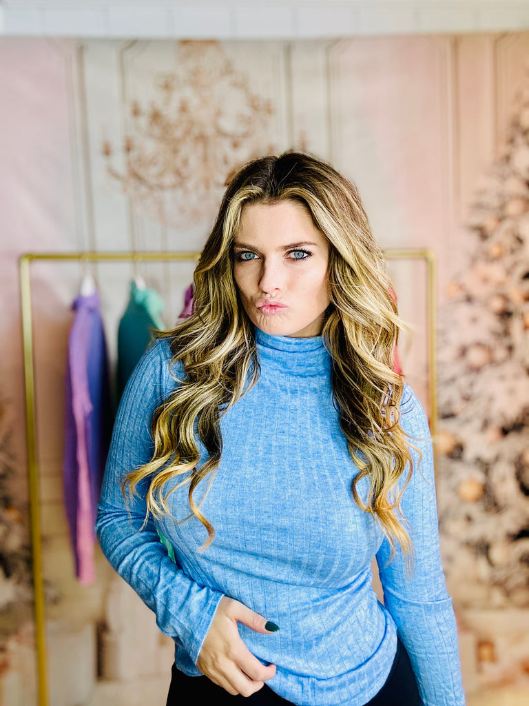 Ocean Blue Day to Day Lux Ribbed Long Sleeve Top