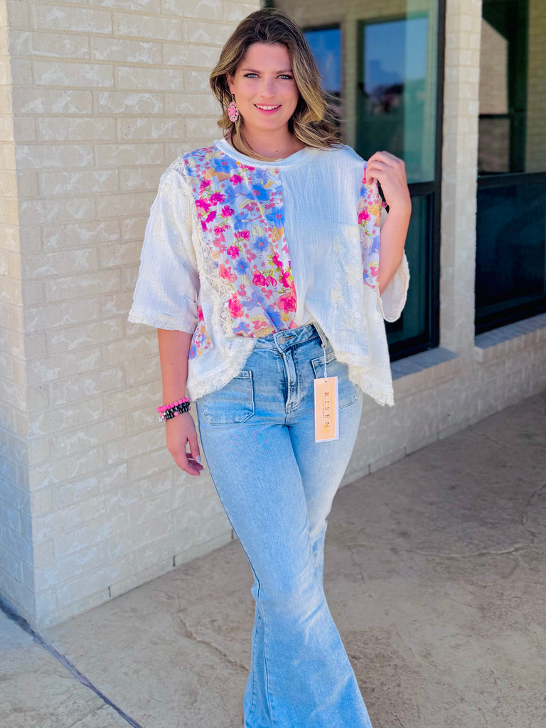 Oversized Double Gauze Floral Patchwork Top