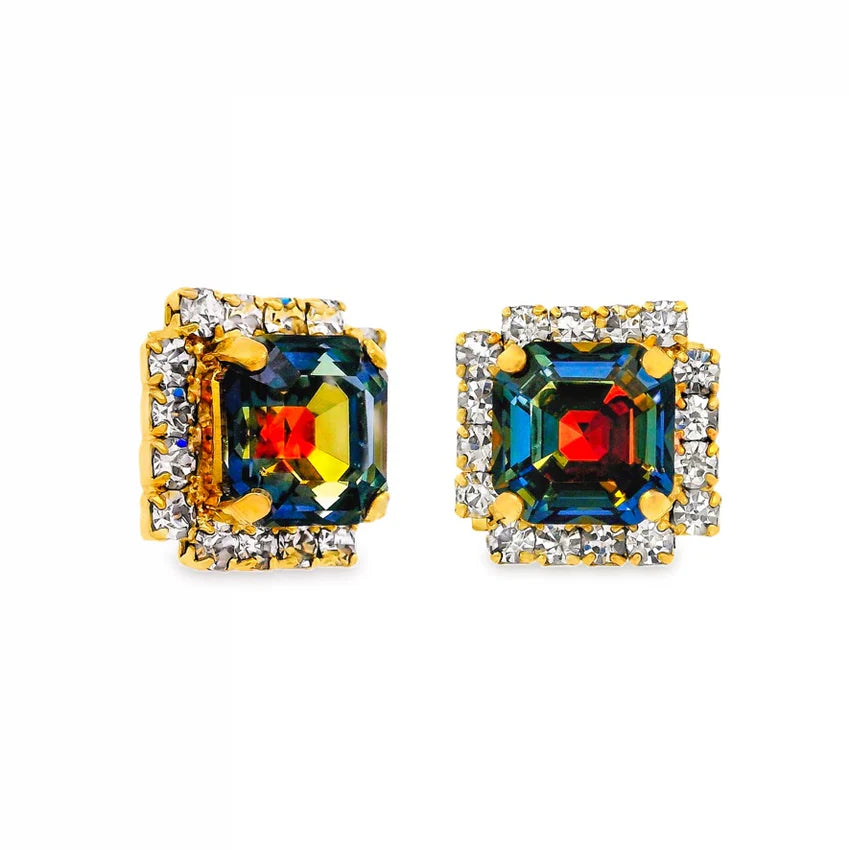 Ford Swarovski Stud Earrings - Aqua Volcano