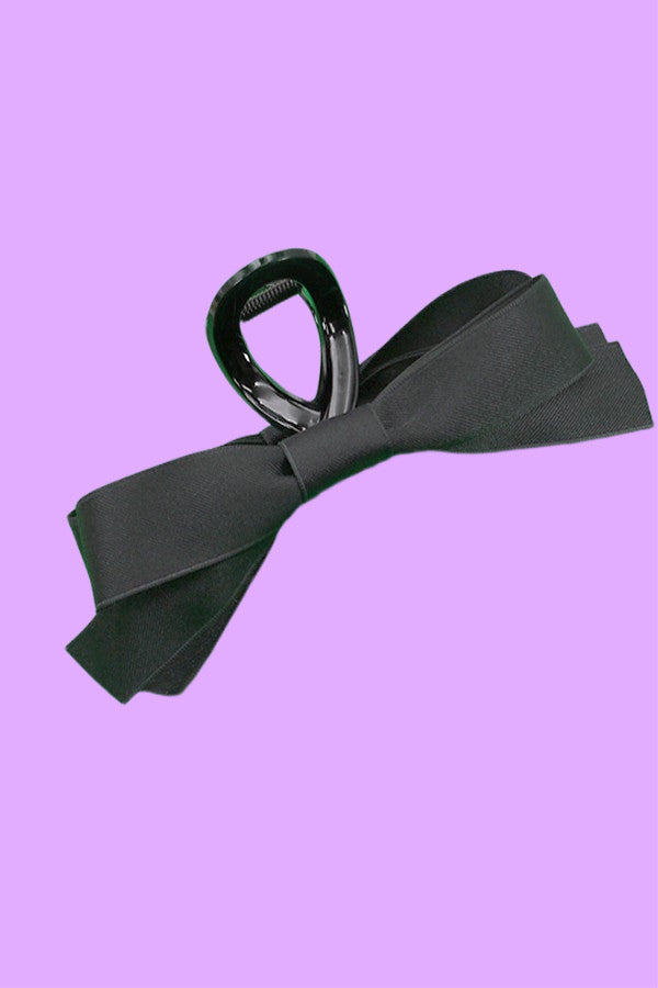 Large Silky Hair Ribbon Bow Claw Clip-Black