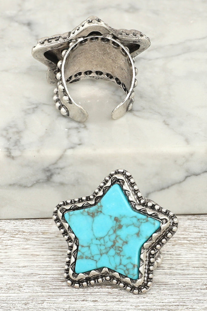 Turquoise Stone Silver Star Ring