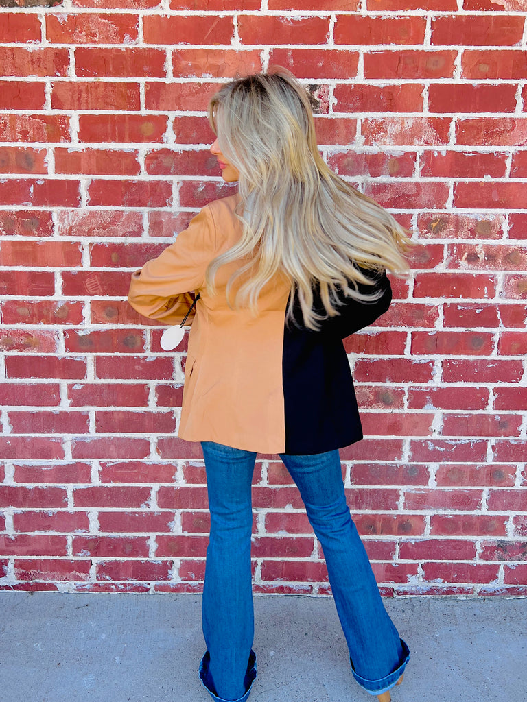 Spliced Tan & Black Two Tone Blazer