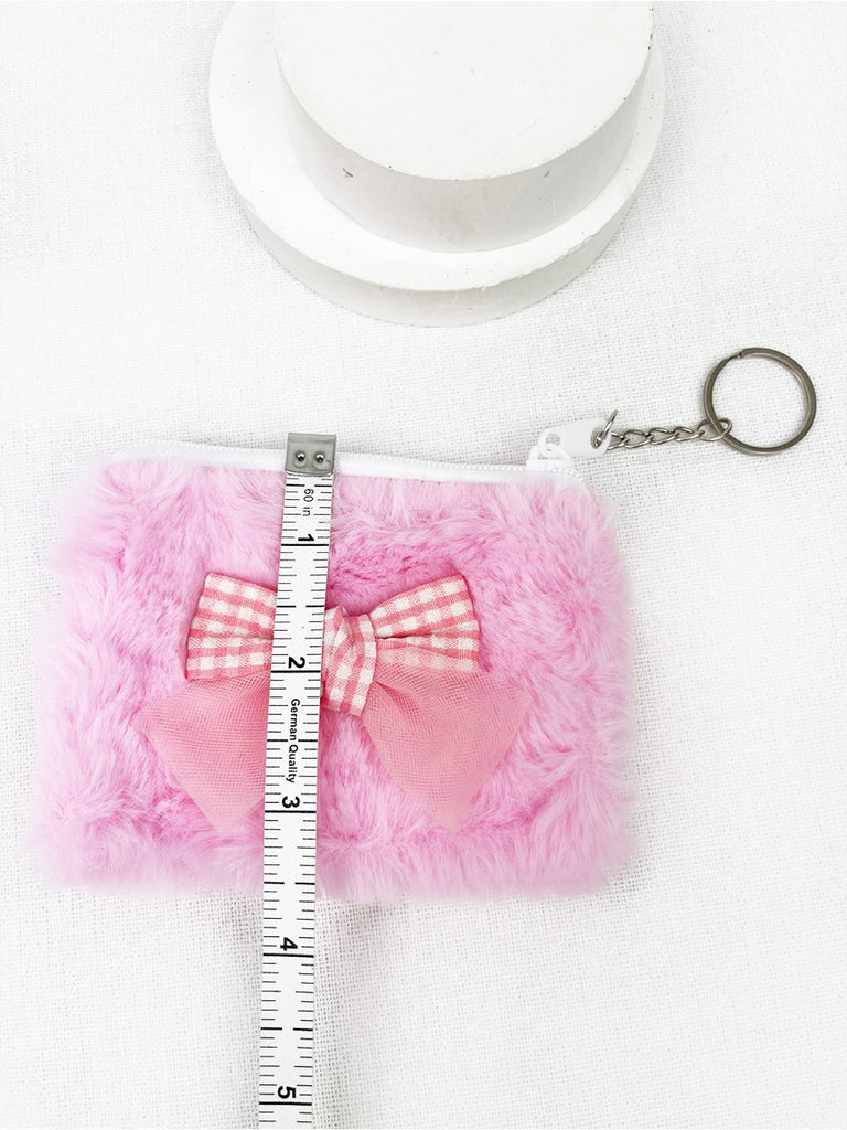 Clean Girl Bows and Fur Coin Purse with Key Ring