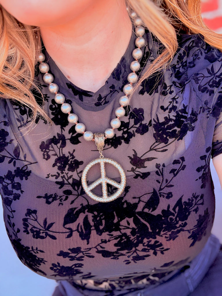 Najavo Metal Beaded Crystal Peace Necklace