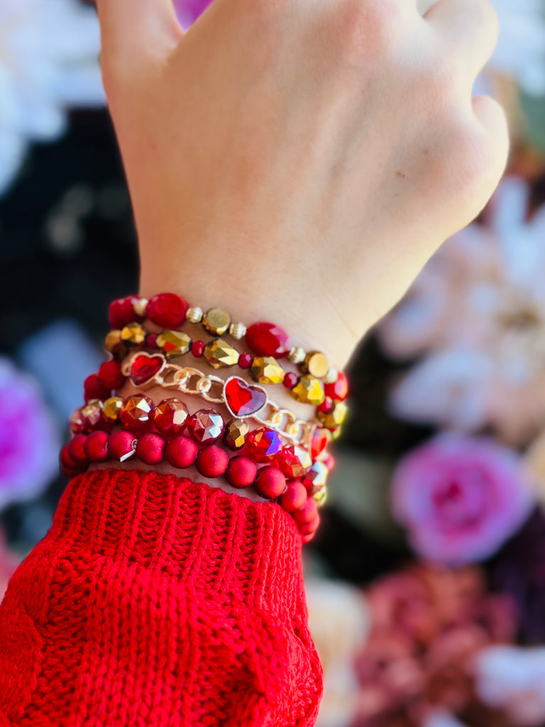 Queen Of Red Hearts Crystal Bracelet Set