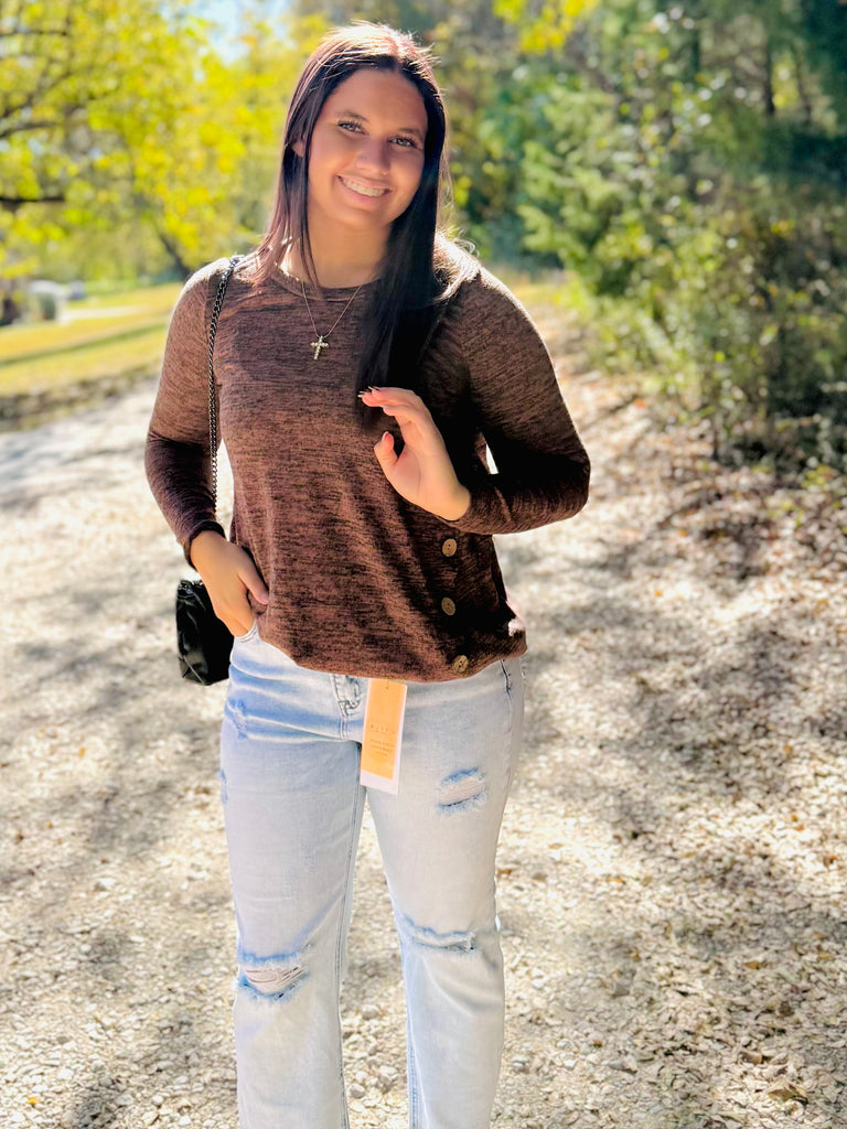 Anywhere You Are Button Top - Mauve