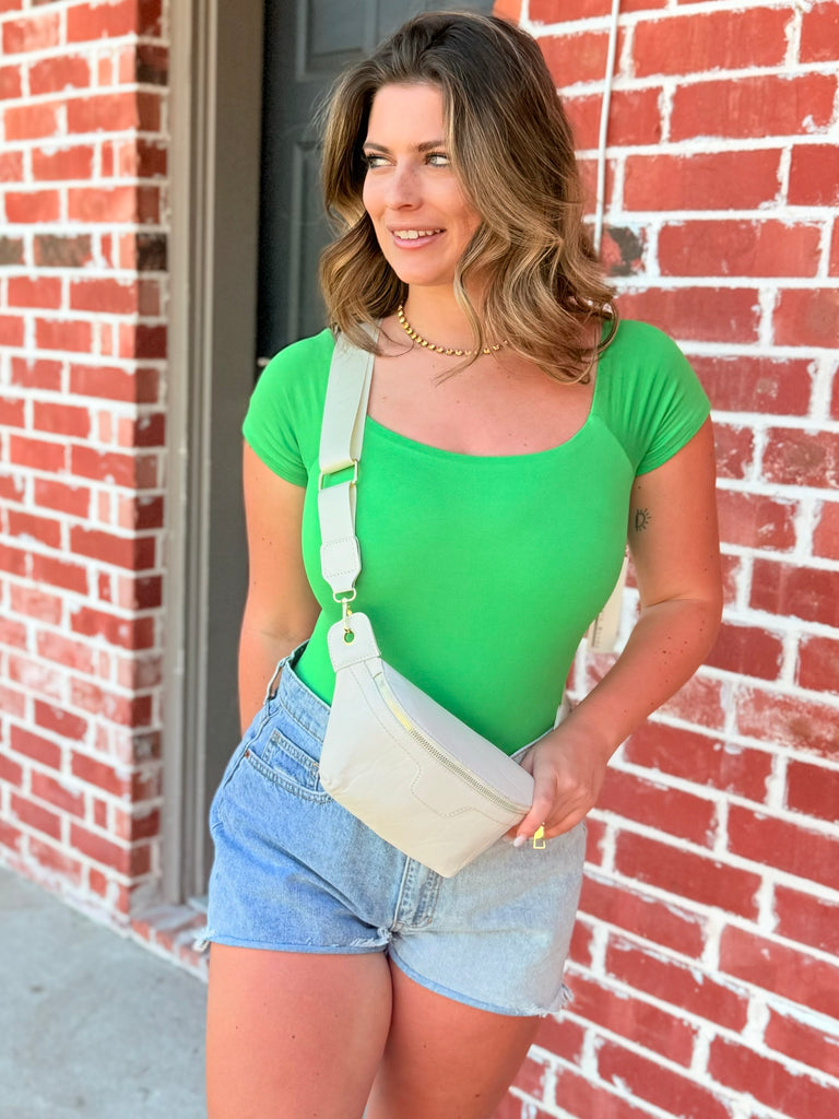 Doubled Up Boat Neck Bodysuit Top- Green