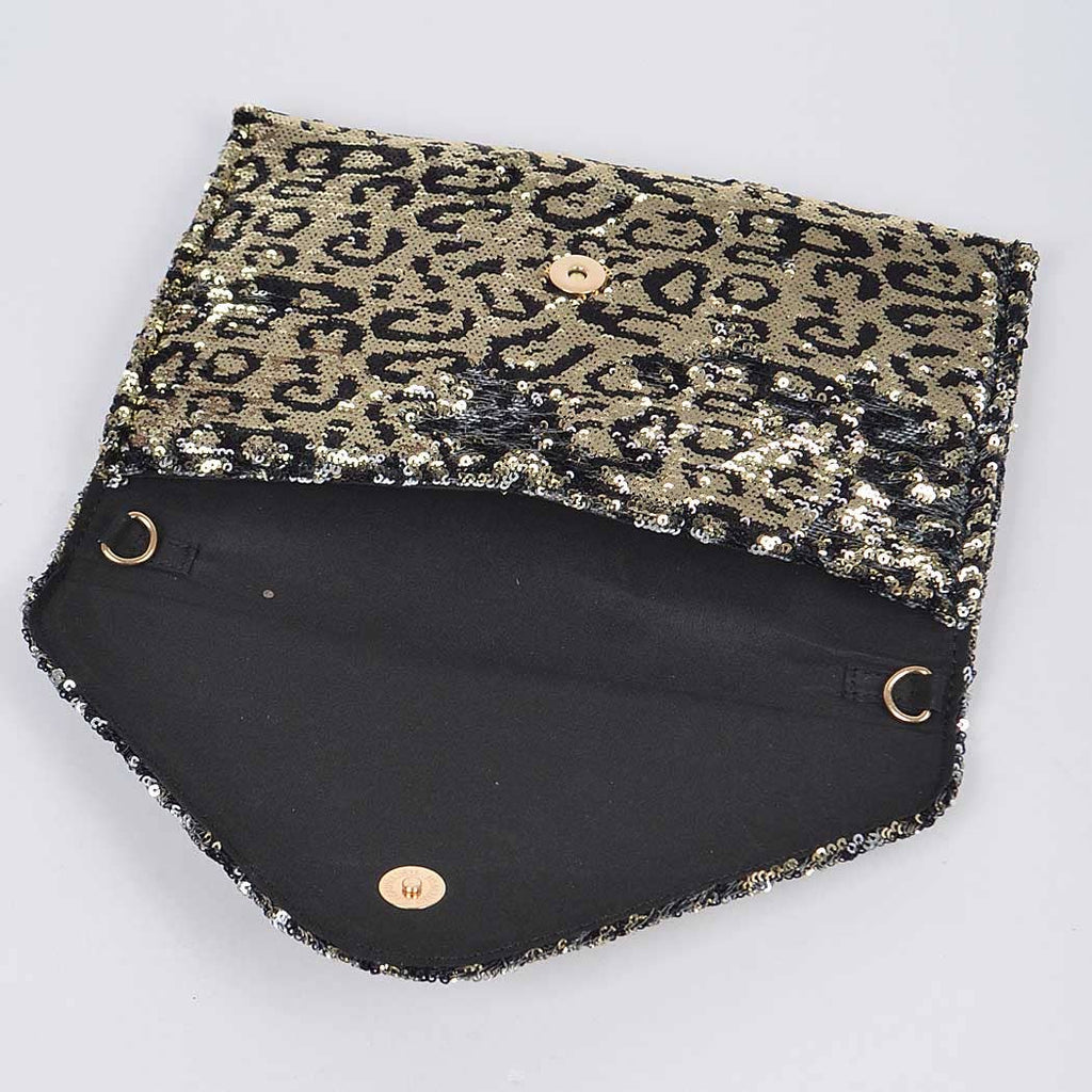 Wild Spark Sequin Leopard Clutch