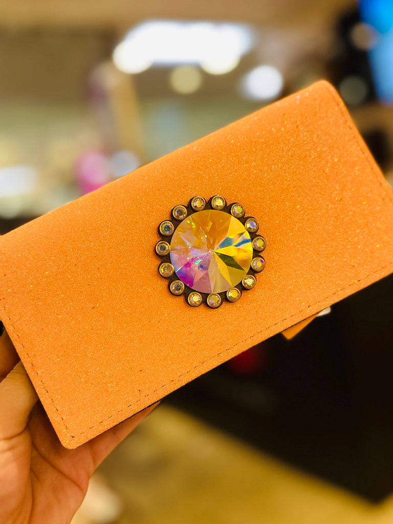 Orange Matte Glitter Babe Fallon Wallet Wristlet