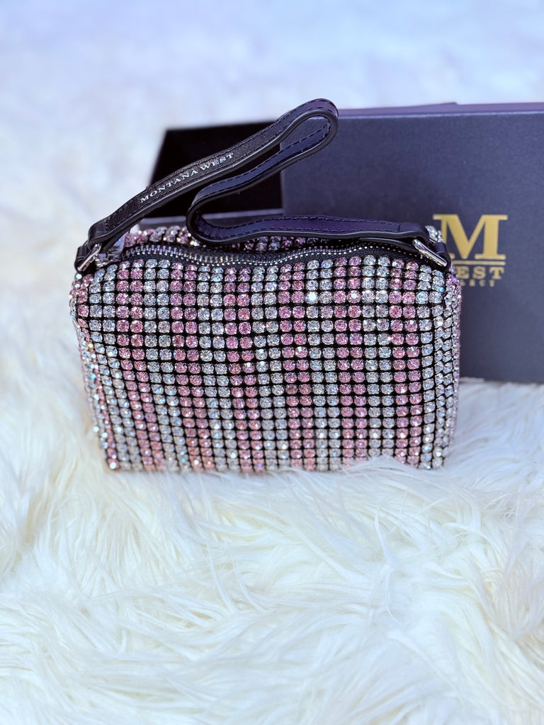 Montana West Crystal Covered Handbag Purse - Blush and Silver