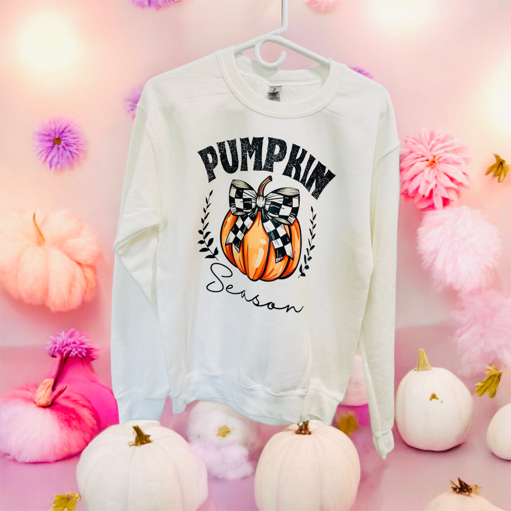 Checkered Pumpkin Bow Fall Season Graphic Pullover