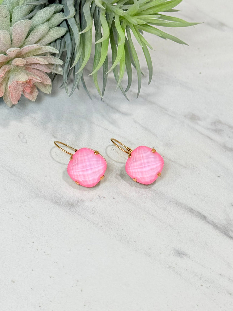 Round Drop Swarovski Hook Earrings in Matte Bubblegum