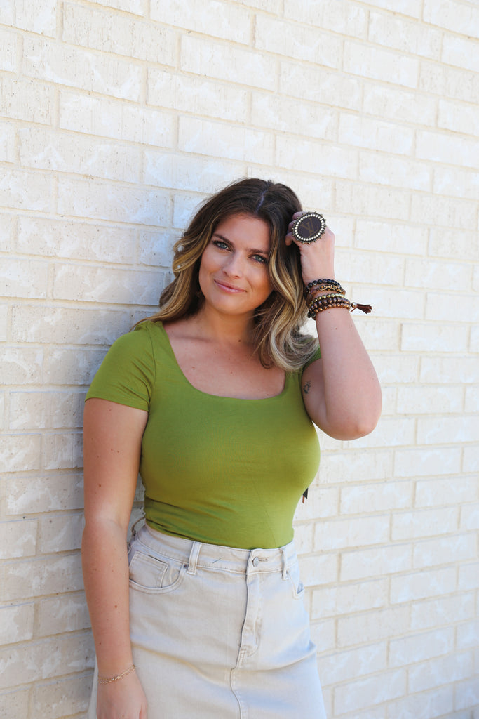 Olive Green Scoop Neck Bodysuit