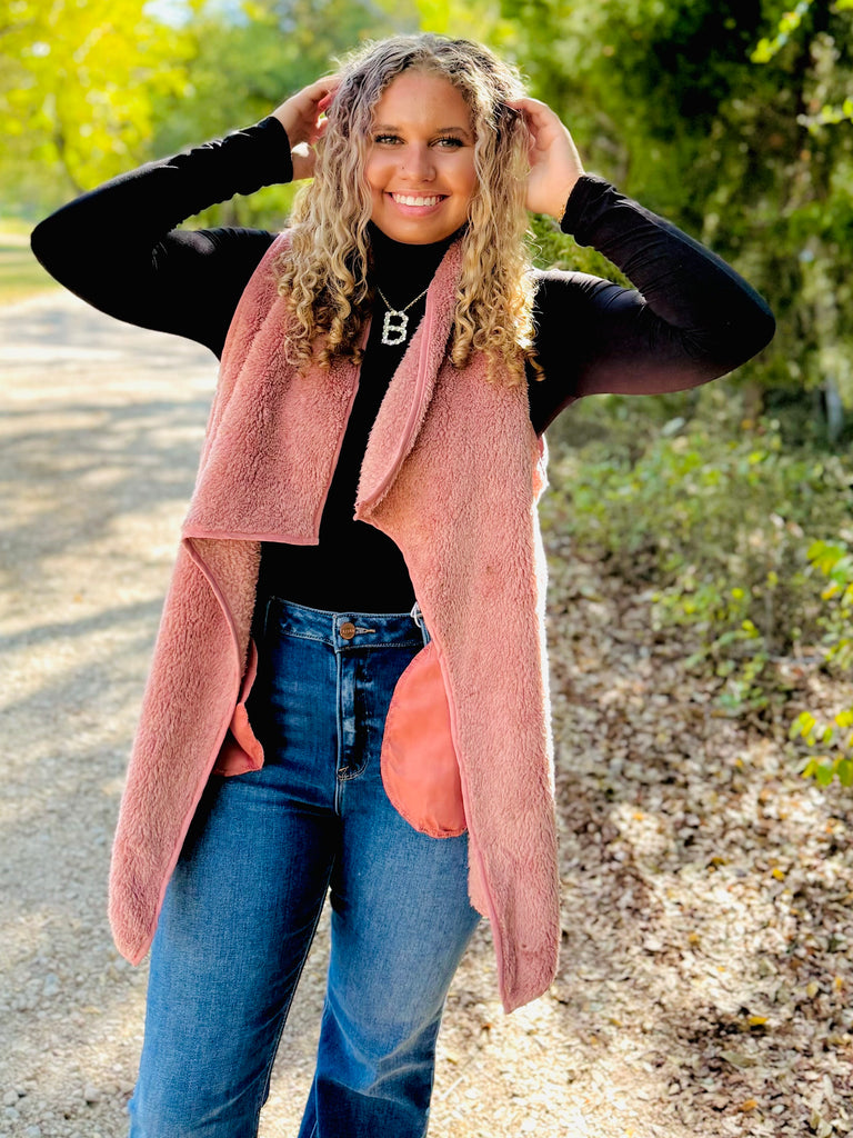 Cozy Calls Faux Shearing Vest- MAUVE