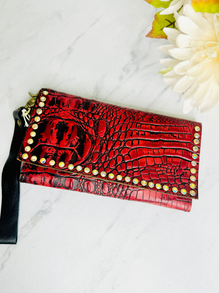 Cherry Red Cuban AB Trifold Wristlet Wallet