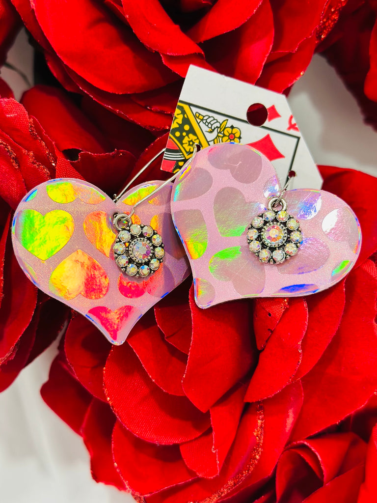 Chic Pink Hologram Hearts Leather Earrings