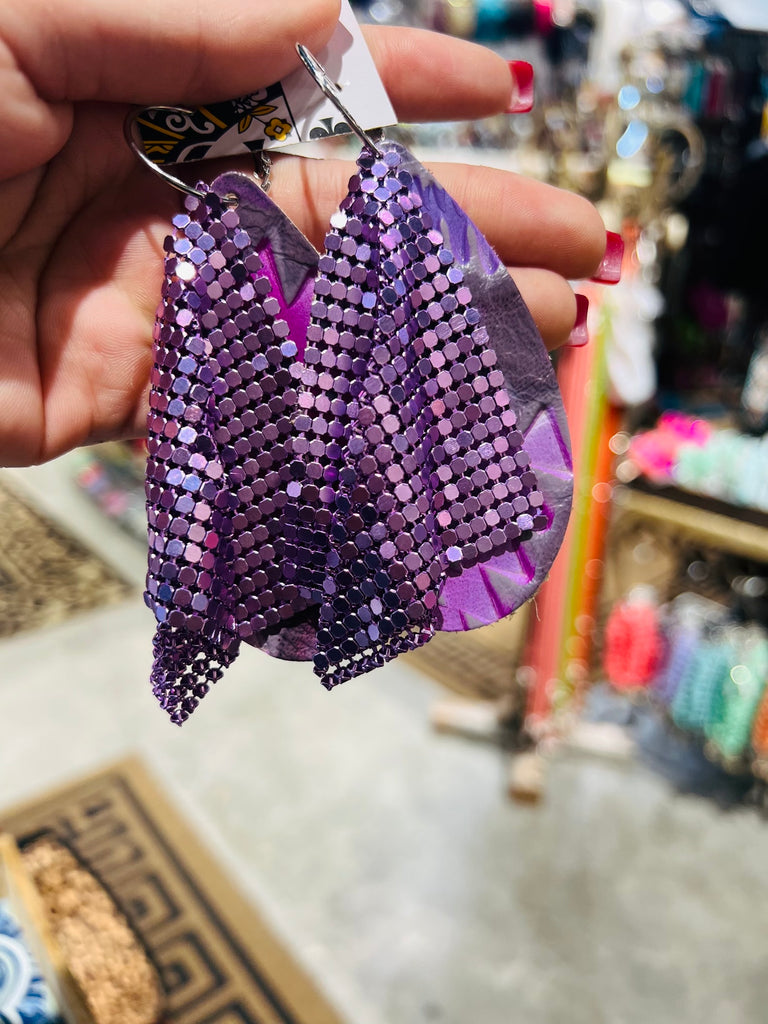 Purple Teardrop & Shimmer Disco Earrings