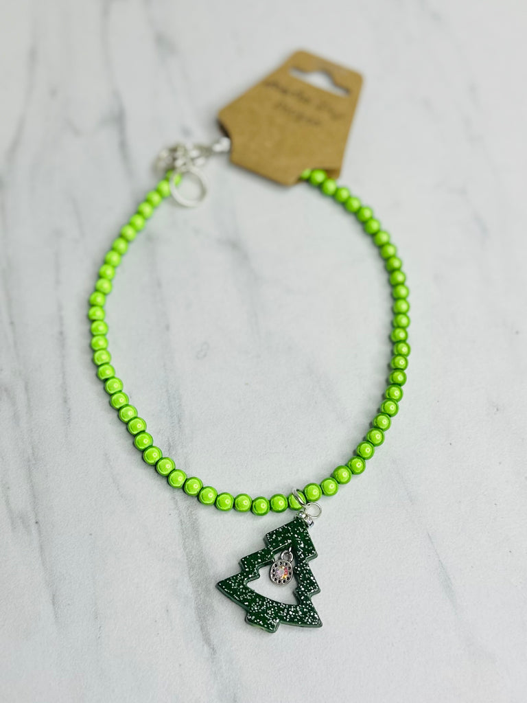 Whimsical Christmas Tree Pendant Necklace - Everest Lime