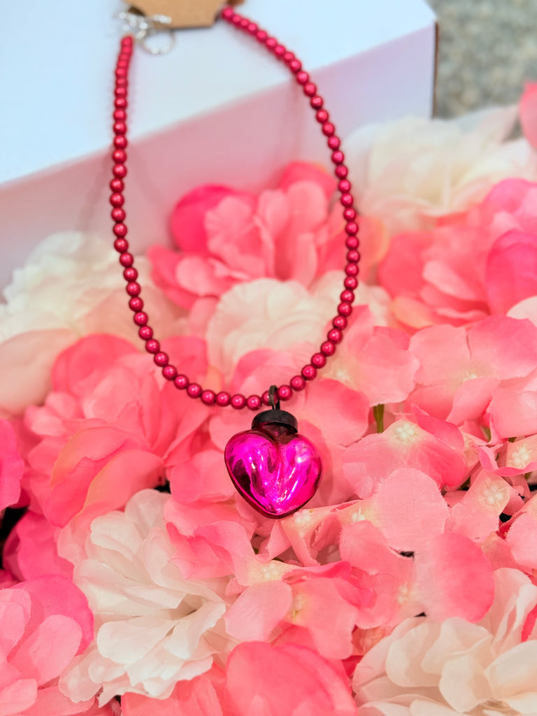 Beaded Magenta Heart Necklace