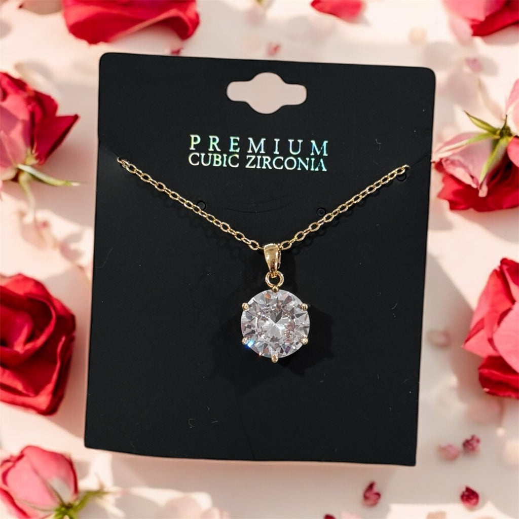 Golden Lady Cubic Zirconia Diamond Pendant Necklace