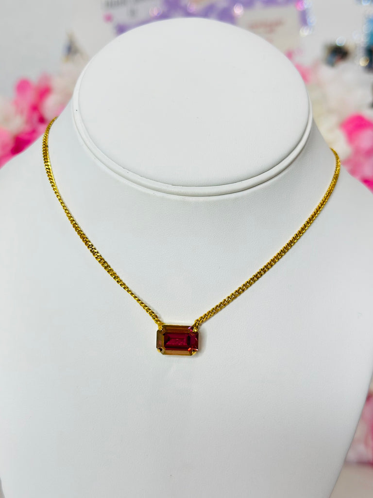 Rubin Swarovski Pendent Daily Necklace - Dark Rose Lemon