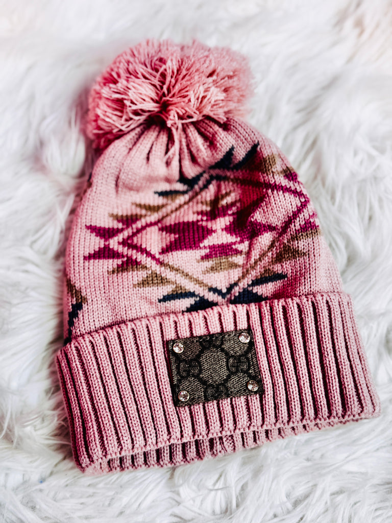 Blush Aztec Pom Lux Beanie