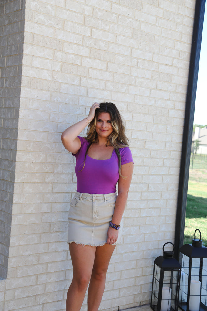 Purple Scoop Neck Bodysuit