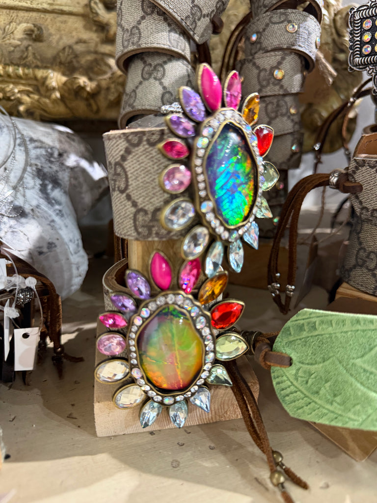 Colorful Stone Embellished Upcycled Gucci Cuff