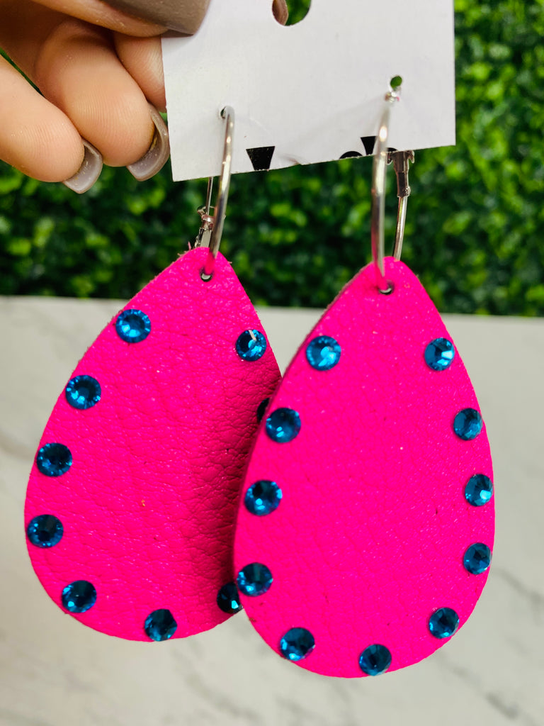 Vibing Bright Pink Leather Earrings