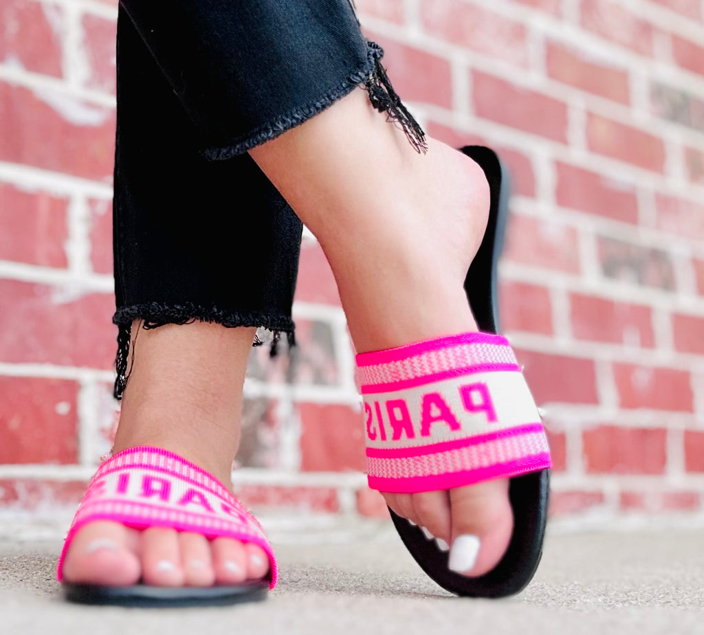 Summer Pink Letter Knit Sandals