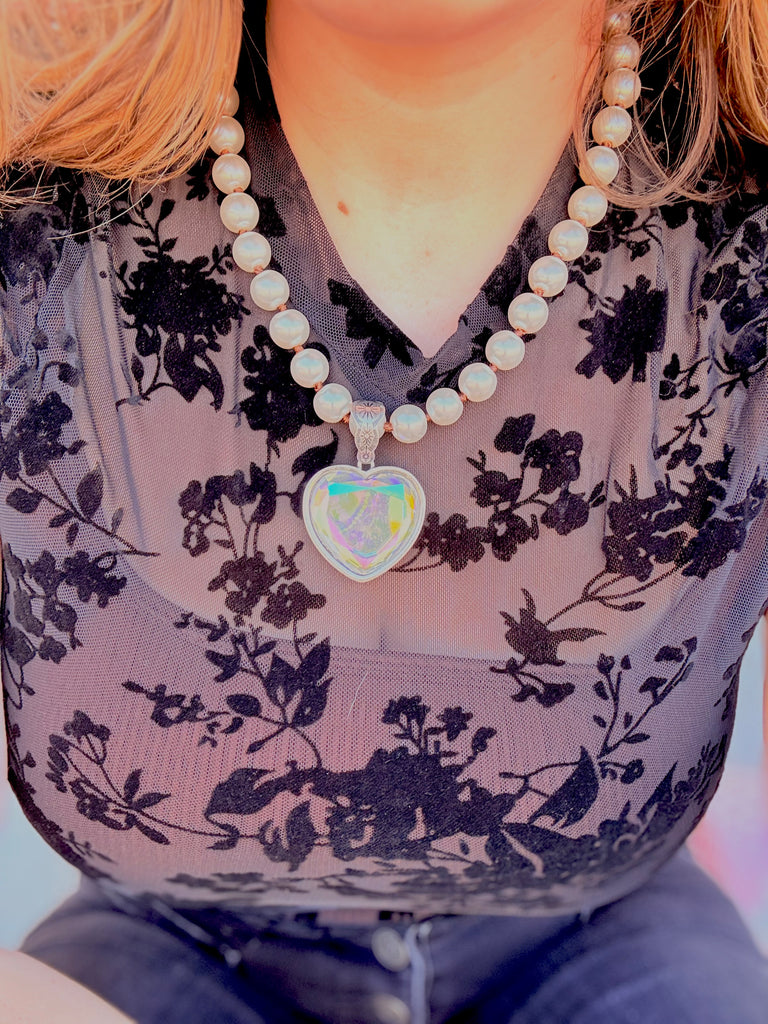 Pearls and Heart Of Glass Necklace