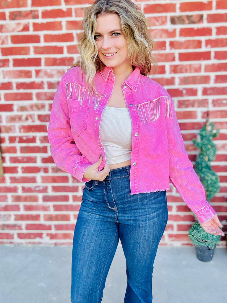 Don't Stress It Pink Denim Jacket