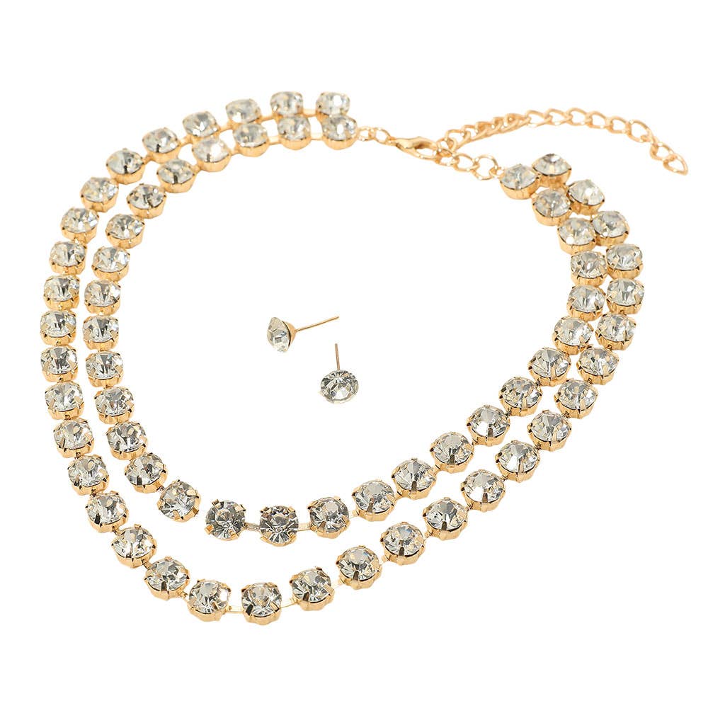 Double Row Sparkle Cluster Necklace - CLEAR GOLD