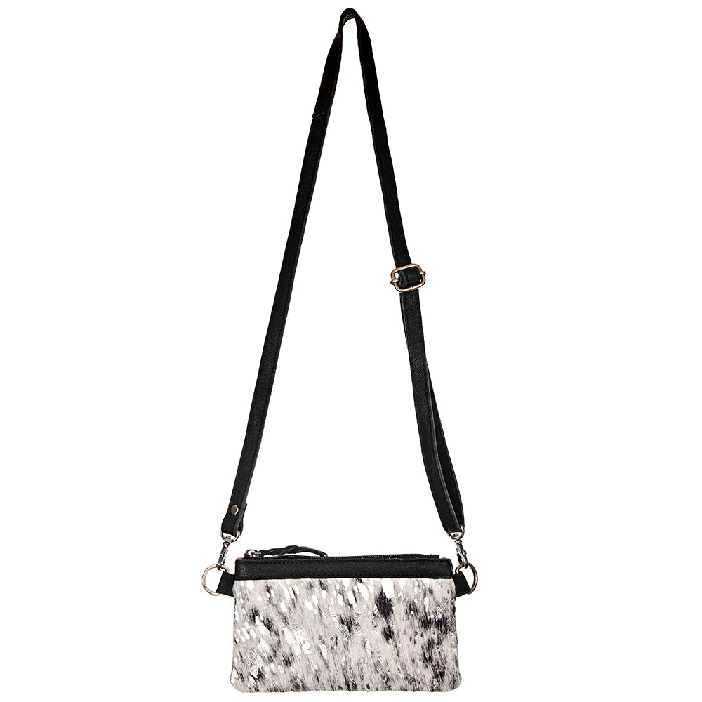 Brindled Silver Leather Crossbody Purse