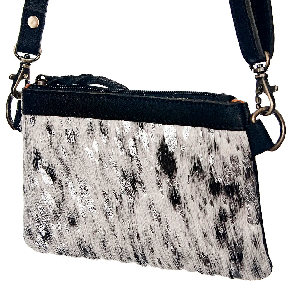 Brindled Silver Leather Crossbody Purse