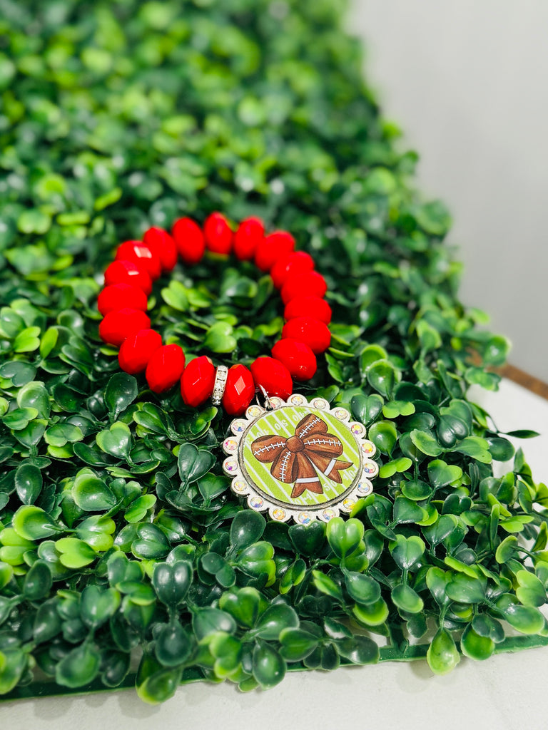 Red Shimmer Football Beaded Bracelet