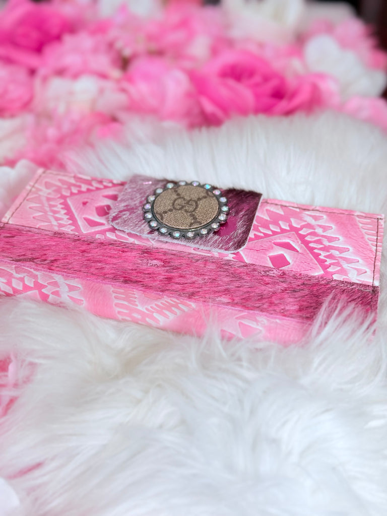 Bubblegum Pink Aztec Leather & Hide Wallet