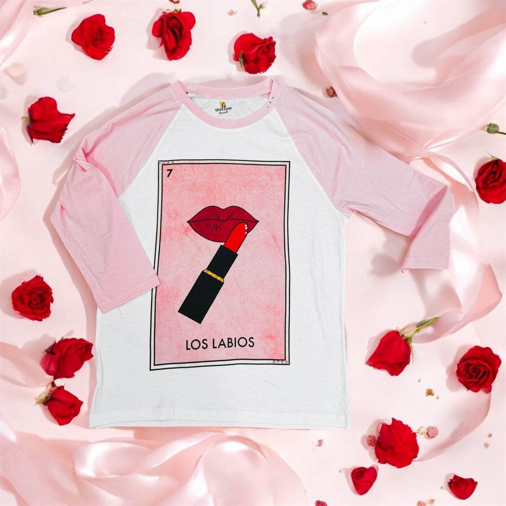 Los Labios Pink Raglan 1/4 Sleeve Graphic Tee Shirt