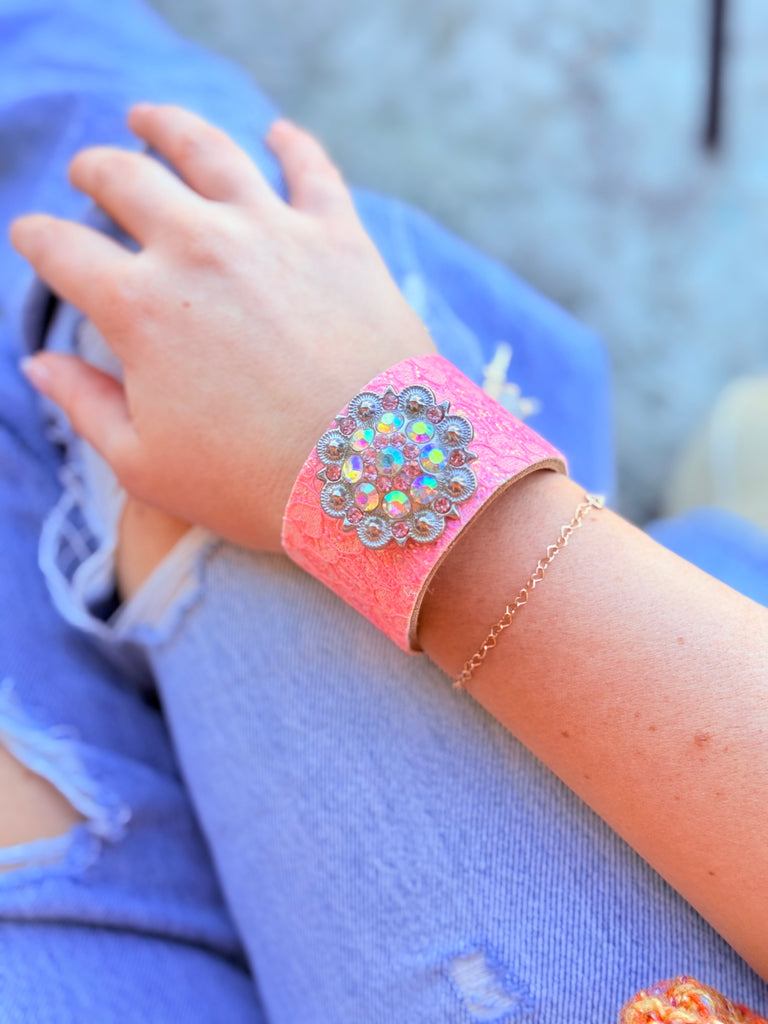 Blushing Angel Glitter Leather Cinch Cuff