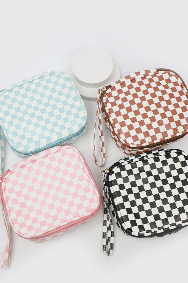 Square Checkered Cosmetics Bag